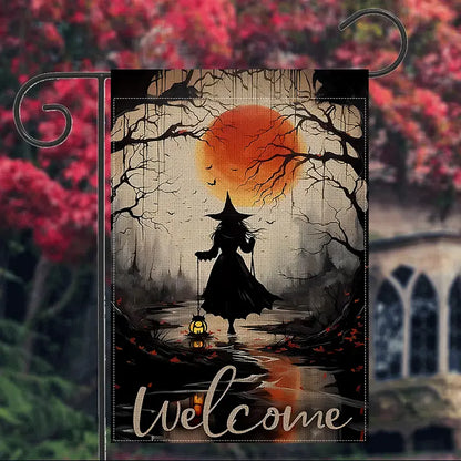 Welcome - Witch Garden Flag, Halloween Garden Flag, House Flag