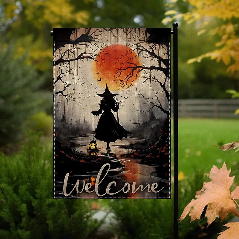 Welcome - Witch Garden Flag, Halloween Garden Flag, House Flag
