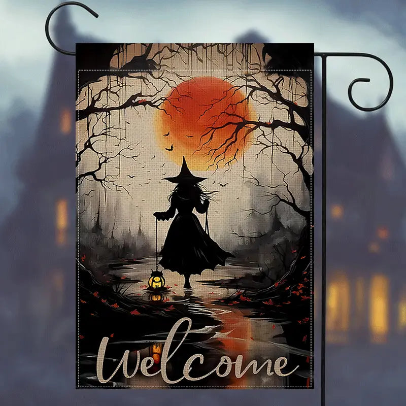 Welcome - Witch Garden Flag, Halloween Garden Flag, House Flag