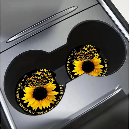 Sunflower And Motivation Quotes Car Coaster