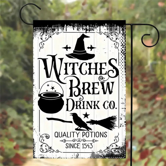 Witches Brew Drink Co - Witch Garden Flag, Halloween Garden Flag, House Flag