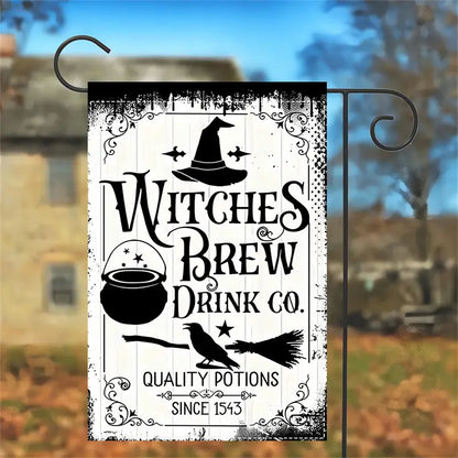 Witches Brew Drink Co - Witch Garden Flag, Halloween Garden Flag, House Flag