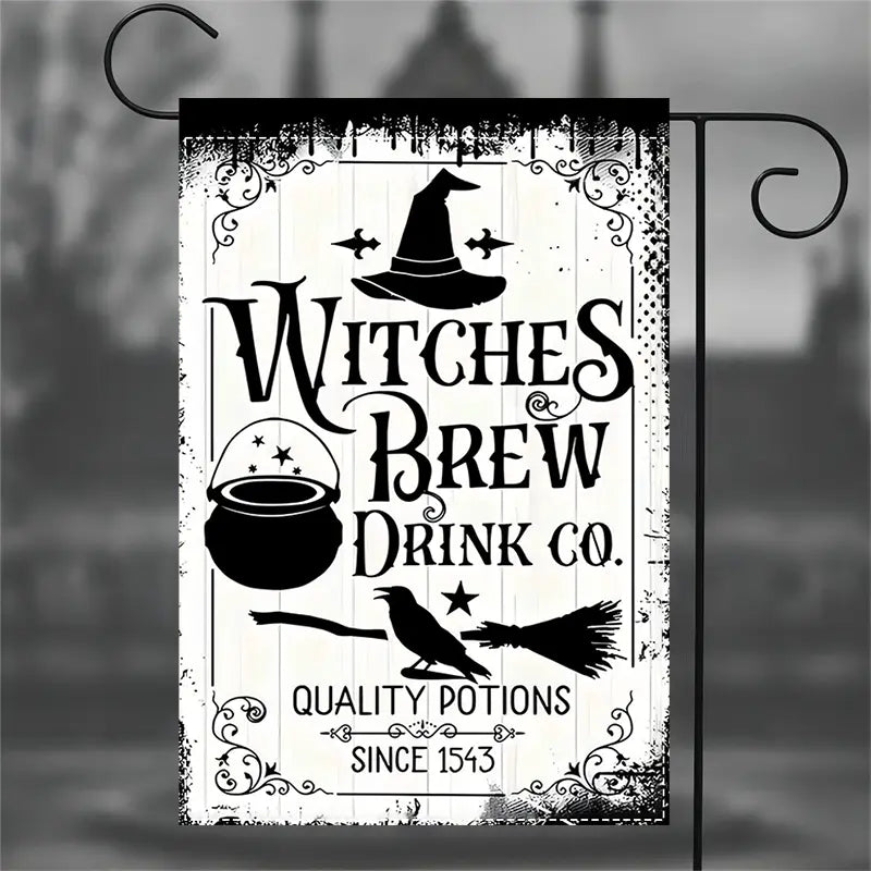 Witches Brew Drink Co - Witch Garden Flag, Halloween Garden Flag, House Flag
