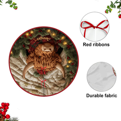 Personalized Highland Cow Shaped Tree Skirt