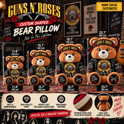 Guns N’ Roses Custom Shaped Bear Pillow – Rock Music Inspired Gift for Guns N’ Roses Fans