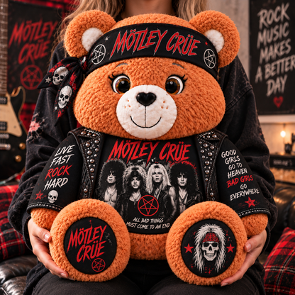 Mötley Crüe Custom Shaped Bear Pillow – Live Fast Rock Hard Hair Metal Rock Music Inspired Gift for Mötley Crüe Fans