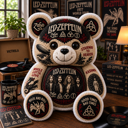 Led Zeppelin Bear Custom Shaped Pillow – Rock Music Legend Gift