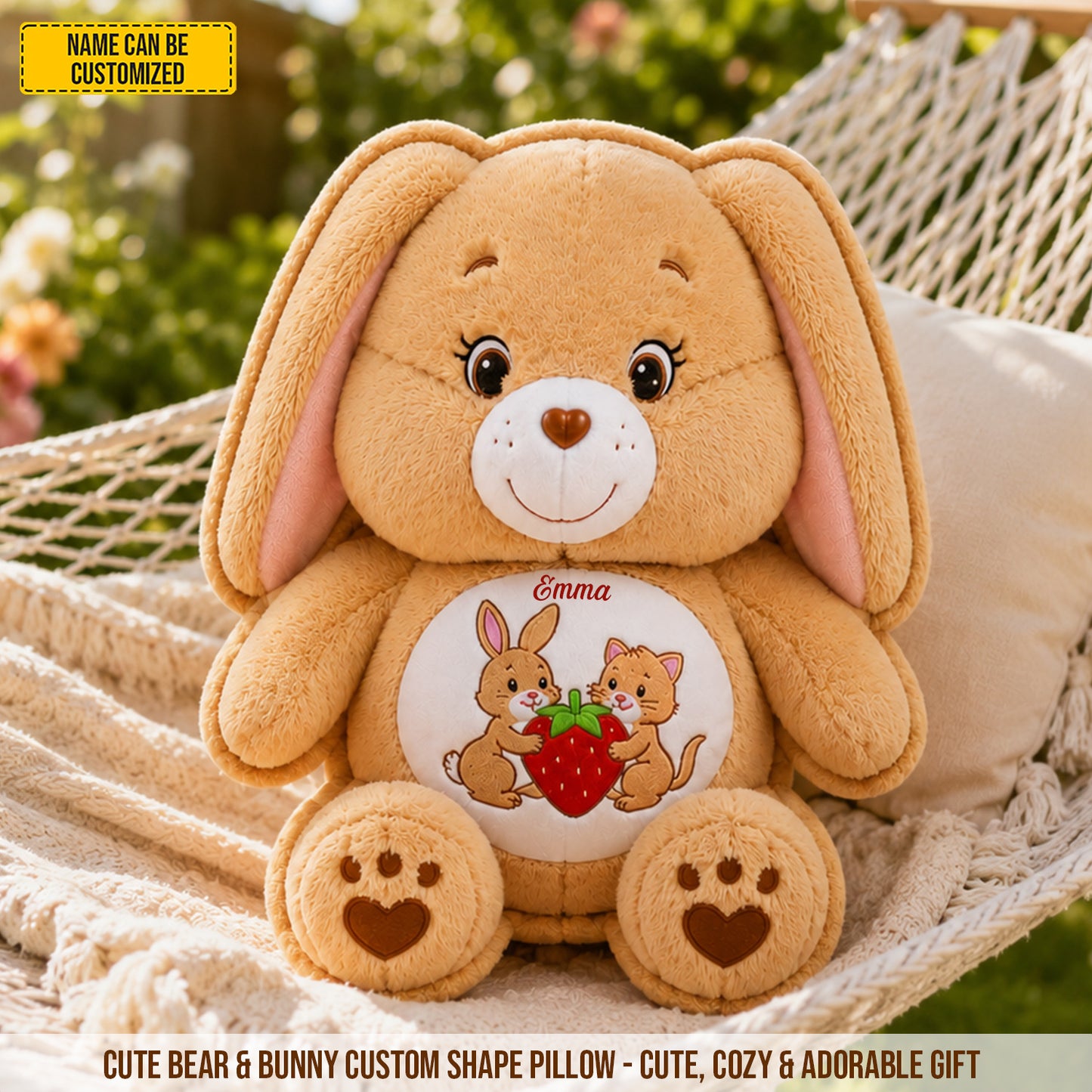 Personalized Cute Bear & Bunny Custom Shaped Pillow