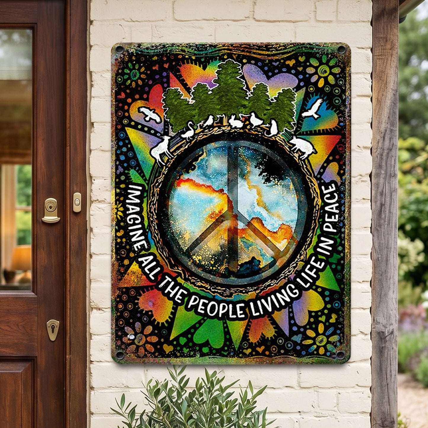 Imagine All The People Living Life In Peace - Hippie Metal Sign Version 2