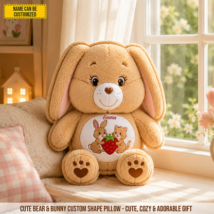 Personalized Cute Bear & Bunny Custom Shaped Pillow