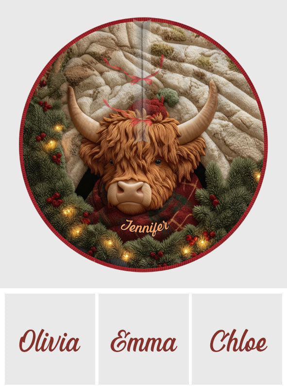 Personalized Highland Cow Shaped Tree Skirt