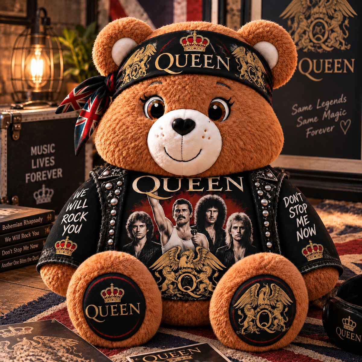 Queen Custom Shaped Bear Pillow – Classic Rock Inspired Gift for Queen & Freddie Mercury Fans