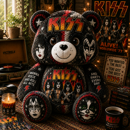 KISS Bear Custom Shaped Pillow – Rock and Roll Band Fan Gift, Classic Rock Music Decor