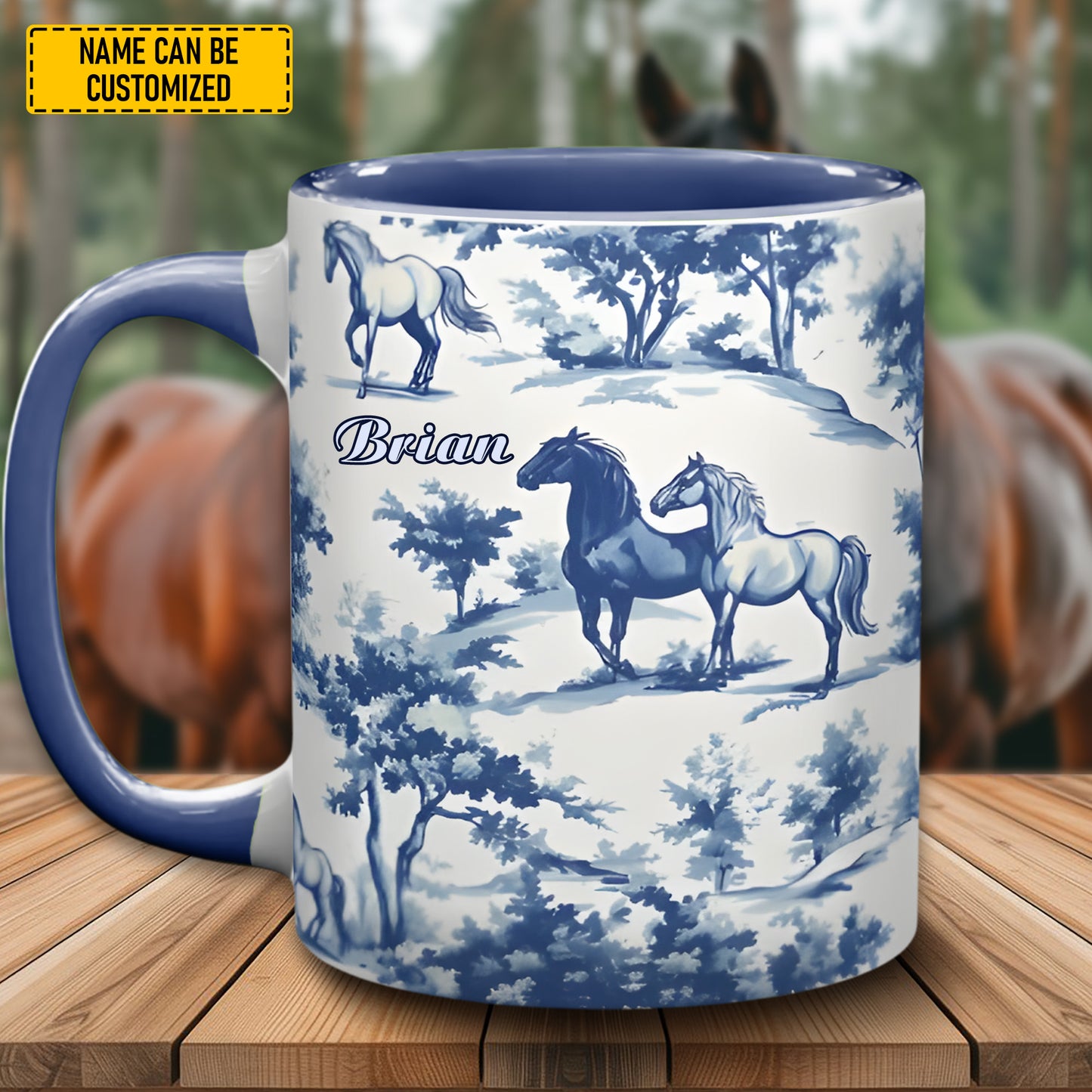 Personalized Toile de Jouy Horse Accent Mug