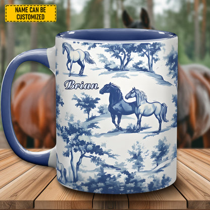 Personalized Toile de Jouy Horse Accent Mug