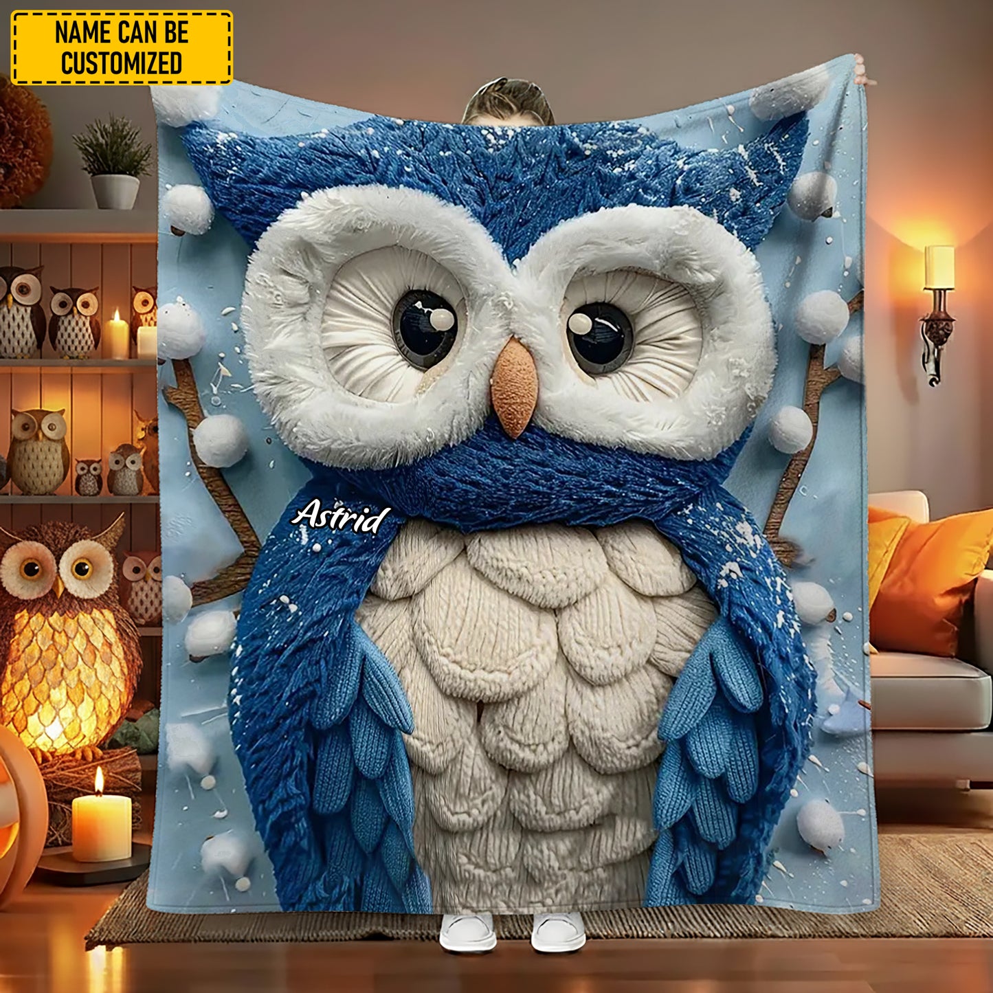 Personalized Winter Owl Blanket