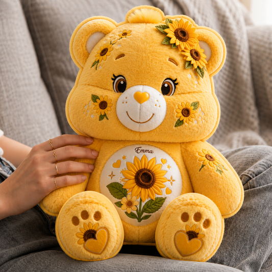 Personalized Cute Sunflower Bear Pillow