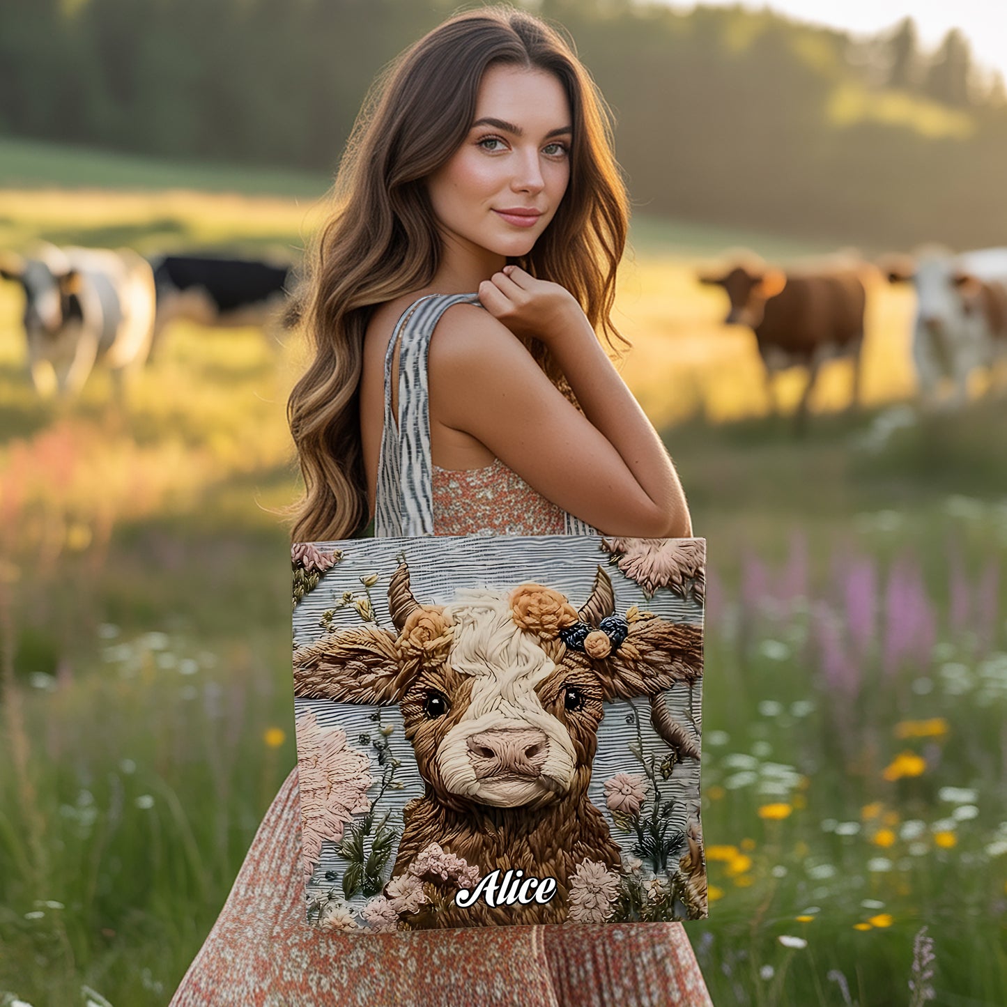 Personalized Cute Highland Cow Tote Bag
