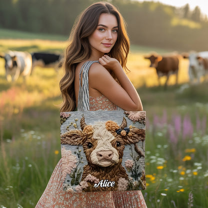 Personalized Cute Highland Cow Tote Bag