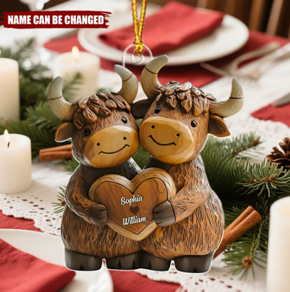 Highland Cow Couple - Personalized Christmas Acrylic Ornament