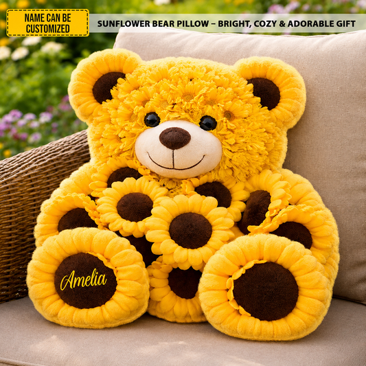 Personalized Sunflower Bear Pillow