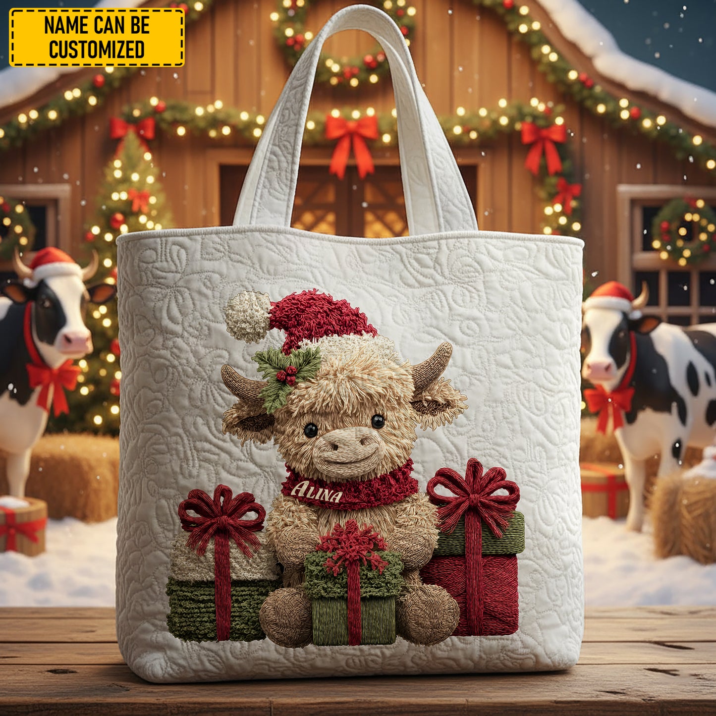 Personalized Highland Cow Christmas Tote Bag