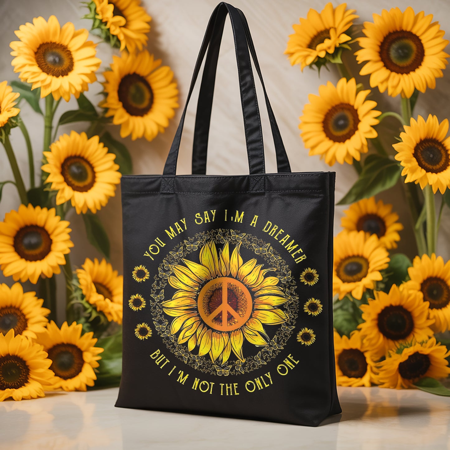 You May Say I'm A Dreamer - Personalized Sunflower Tote Bag