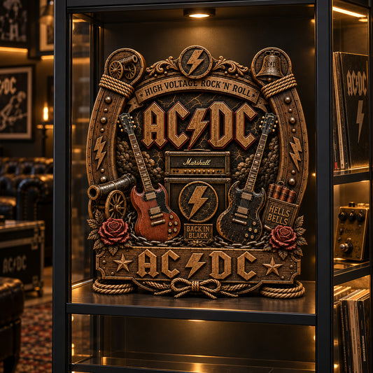 AC/DC Rock ’N’ Roll Wooden Sign – Vintage Rock Music Decor