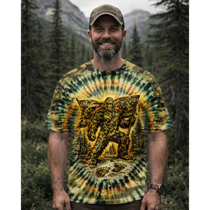 BIGFOOT WITH FLAG CAMOUFLAGE ALL OVER PRINT SHIRT