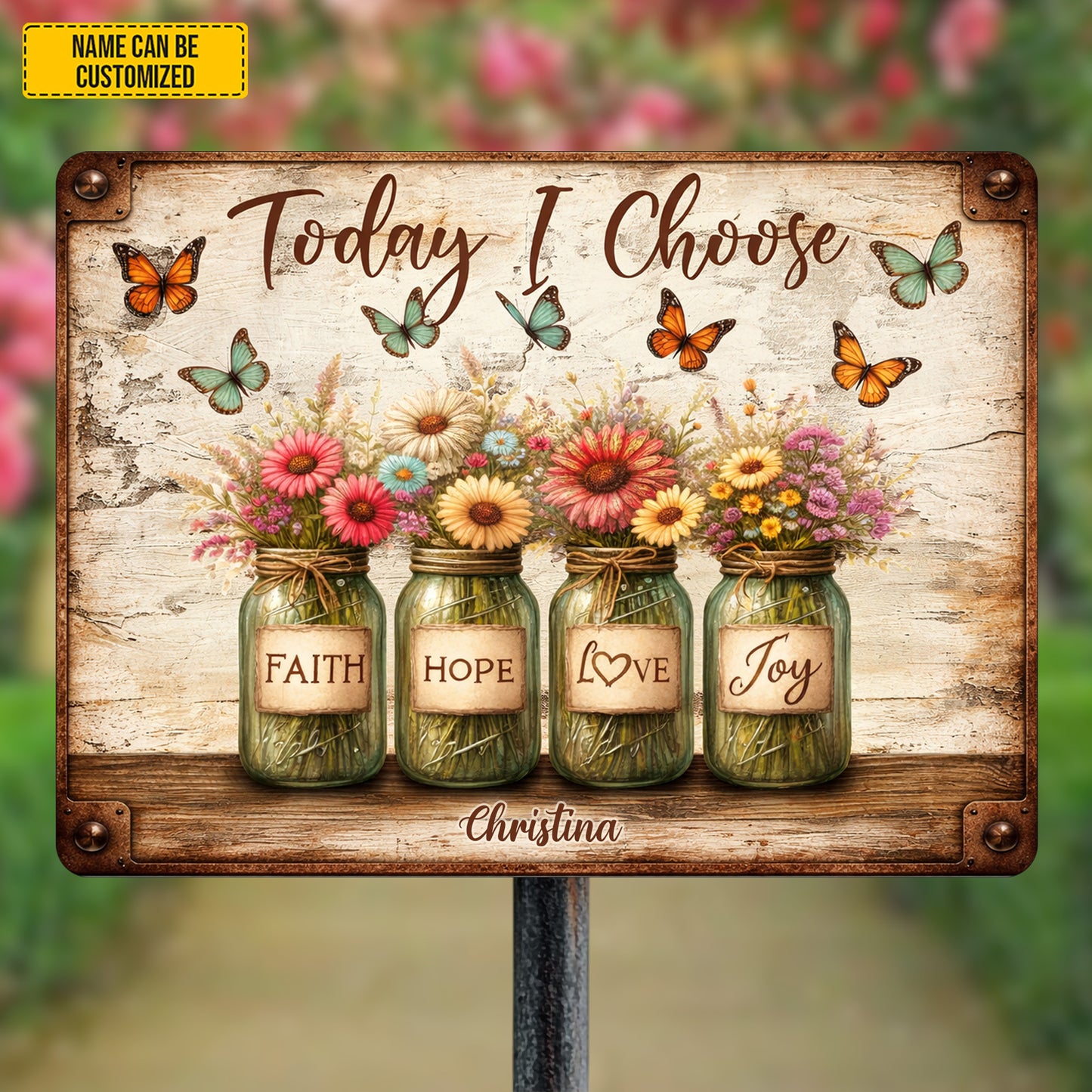 Personalized Floral Motivation Metal Sign