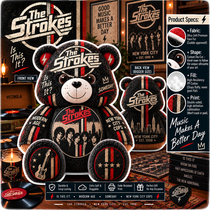 The Strokes Custom Shaped Bear Pillow – Indie Rock Music Inspired Gift for The Strokes Fans