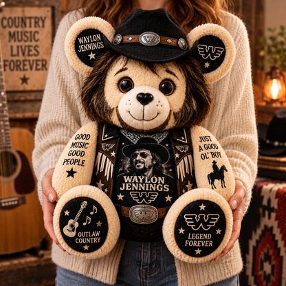 Waylon Jennings Custom Shaped Bear Pillow – Outlaw Country Music Inspired Gift for Waylon Jennings Fans
