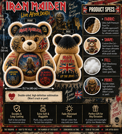 Iron Maiden Bear Custom Shaped Pillow – Rock Music Legend Gift