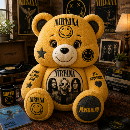 Nirvana Bear Custom Shaped Pillow – Rock Music Legend Gift