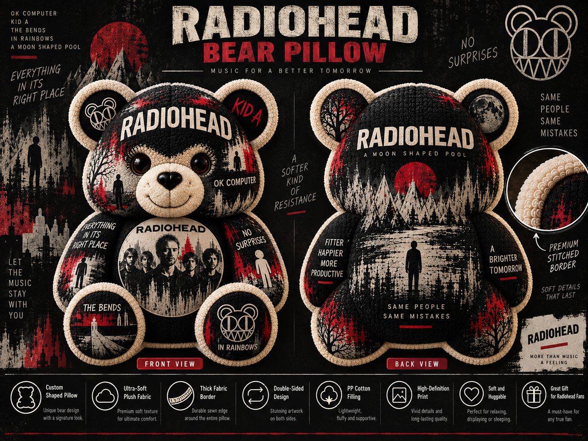 Radiohead Bear Custom Shaped Pillow – Alternative Rock Music Fan Gift
