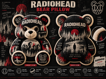 Radiohead Bear Custom Shaped Pillow – Alternative Rock Music Fan Gift