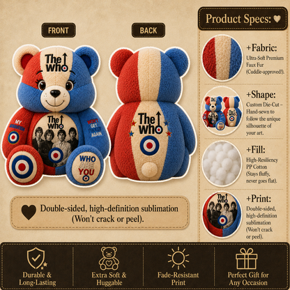 The Who Bear Custom Shaped Pillow – Rock Music Legend Gift