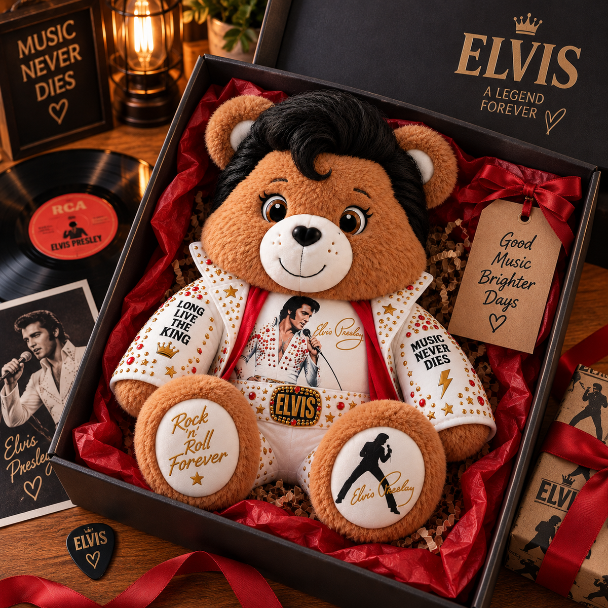 Elvis Presley Custom Shaped Bear Pillow – King of Rock ’n’ Roll Music Inspired Gift for Fans