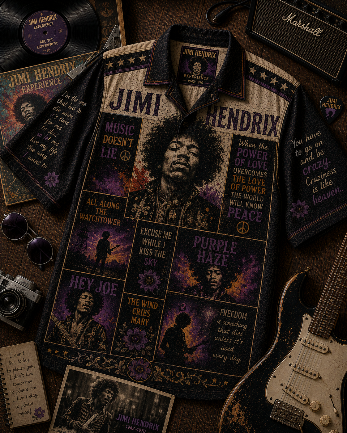 Jimi Hendrix Hawaiian Shirt - Vintage Music Fan Gift