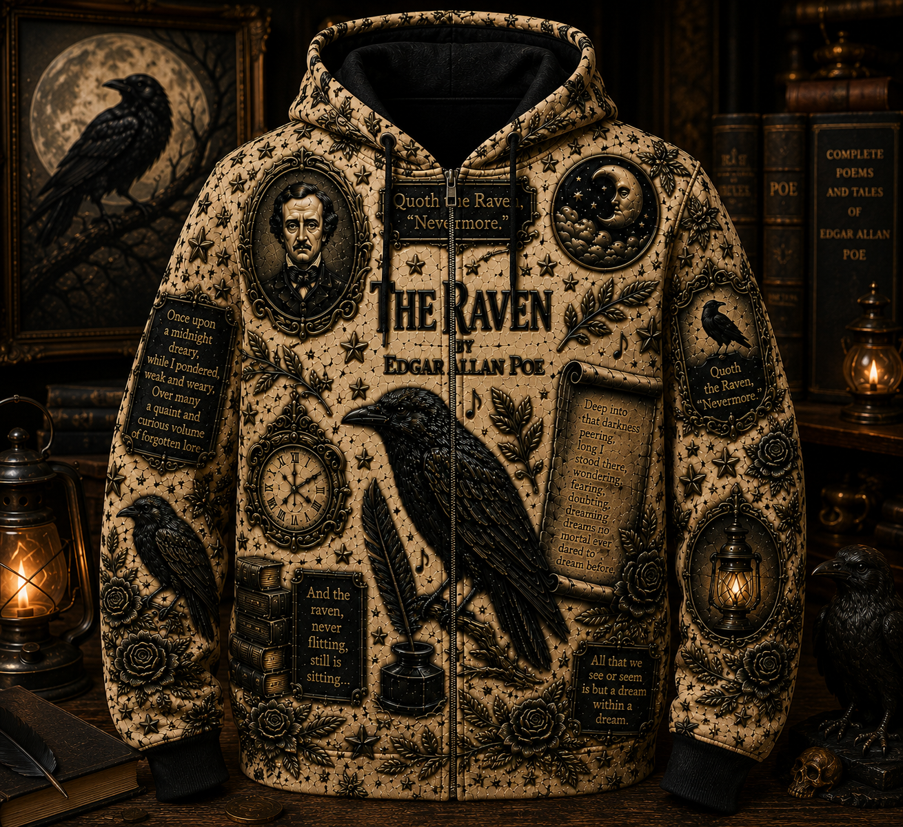 Edgar Allan Poe Raven Halloween All Over Print Shirt