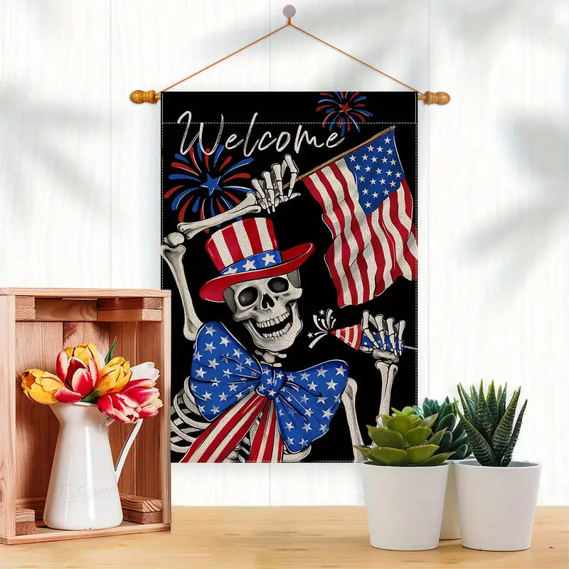 Patriotic Gothic Skeleton Garden Flag