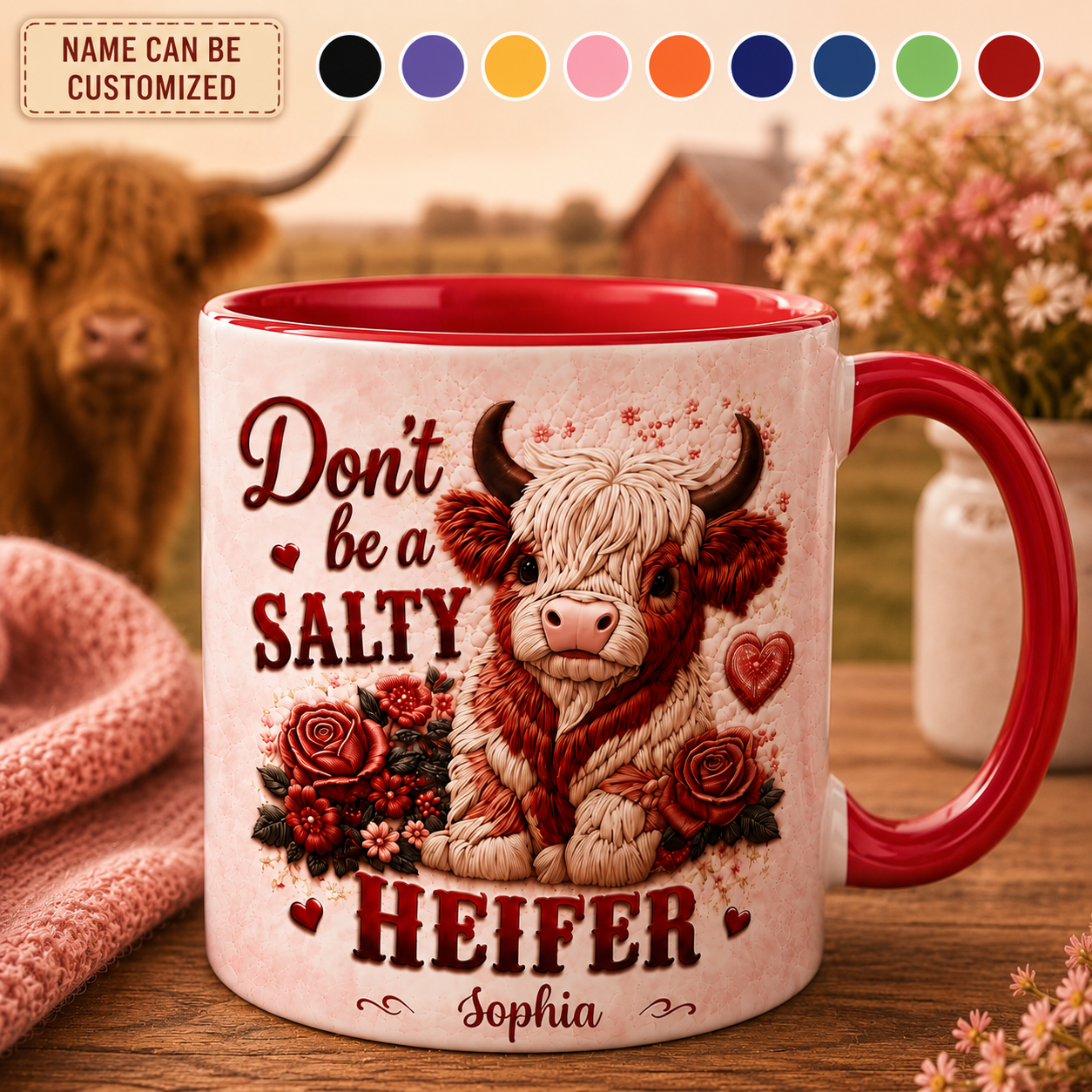 Don’t Be A Salty Heifer – Personalized Highland Cow Accent Mug