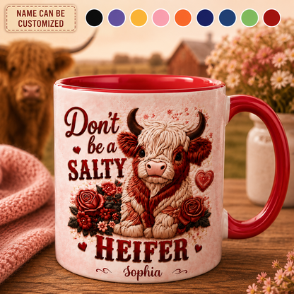 Don’t Be A Salty Heifer – Personalized Highland Cow Accent Mug