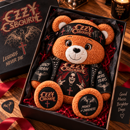 Ozzy Osbourne Custom Shaped Bear Pillow – Crazy Train Prince of Darkness Rock Music Inspired Gift for Ozzy Fans