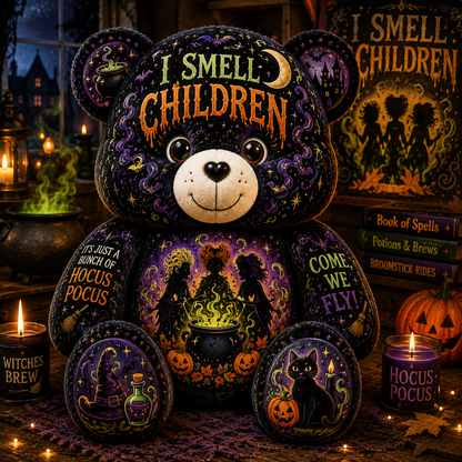 I Smell Children Witch Bear Custom Shaped Pillow – Hocus Pocus Halloween Spooky Gift