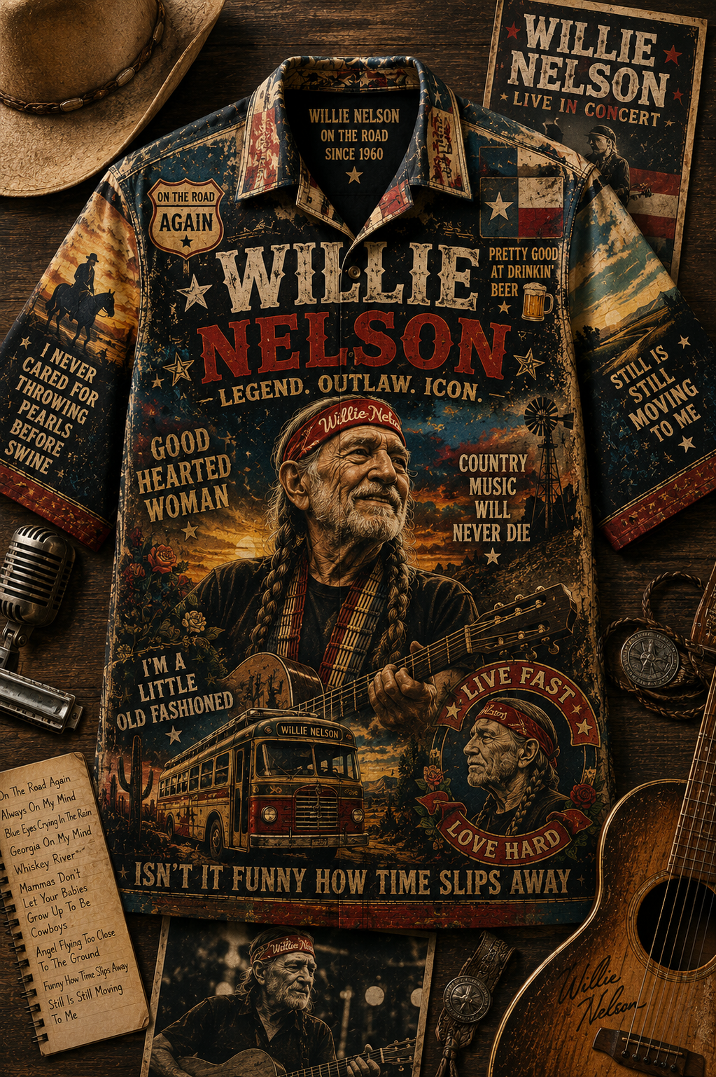 Willie Nelson Hawaiian Shirt - Vintage Country Music Fan Gift