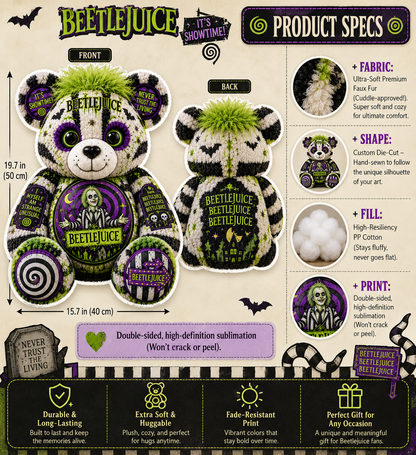 Beetlejuice Bear Custom Shaped Pillow – It’s Showtime Spooky Halloween Fan Gift