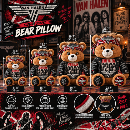 Van Halen Custom Shaped Bear Pillow – Classic Hard Rock Inspired Gift for Van Halen Fans
