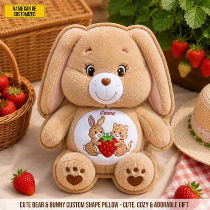 Personalized Cute Bear & Bunny Custom Shaped Pillow