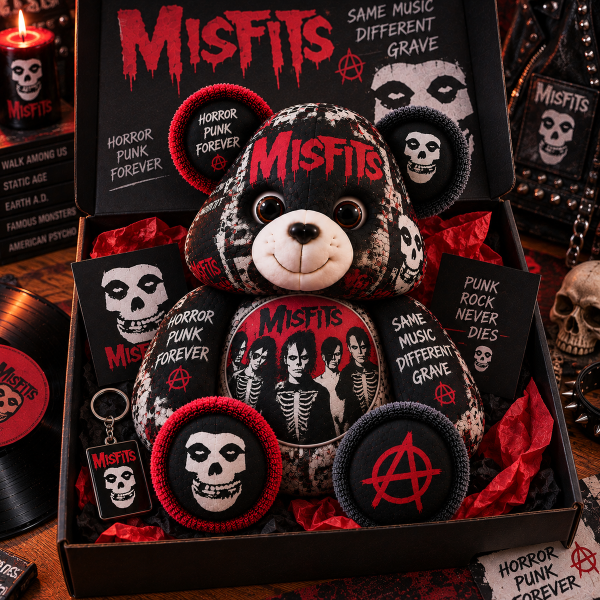 Misfits Custom Shaped Bear Pillow – Horror Punk Music Inspired Gift for Fans